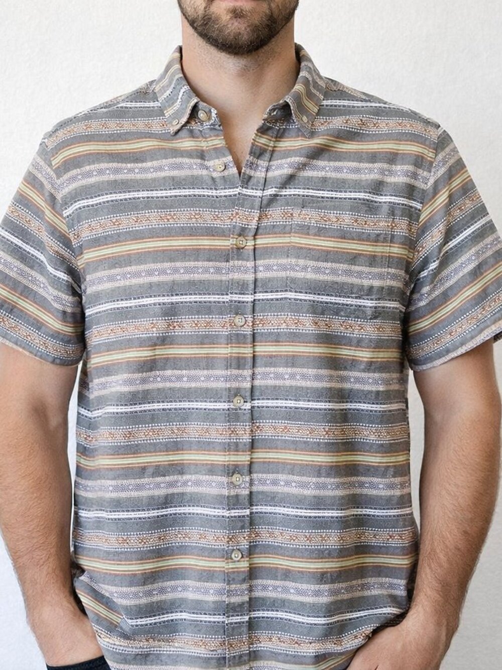 Carbon 2 Cobalt Button Up Short Sleeve Striped Shirt